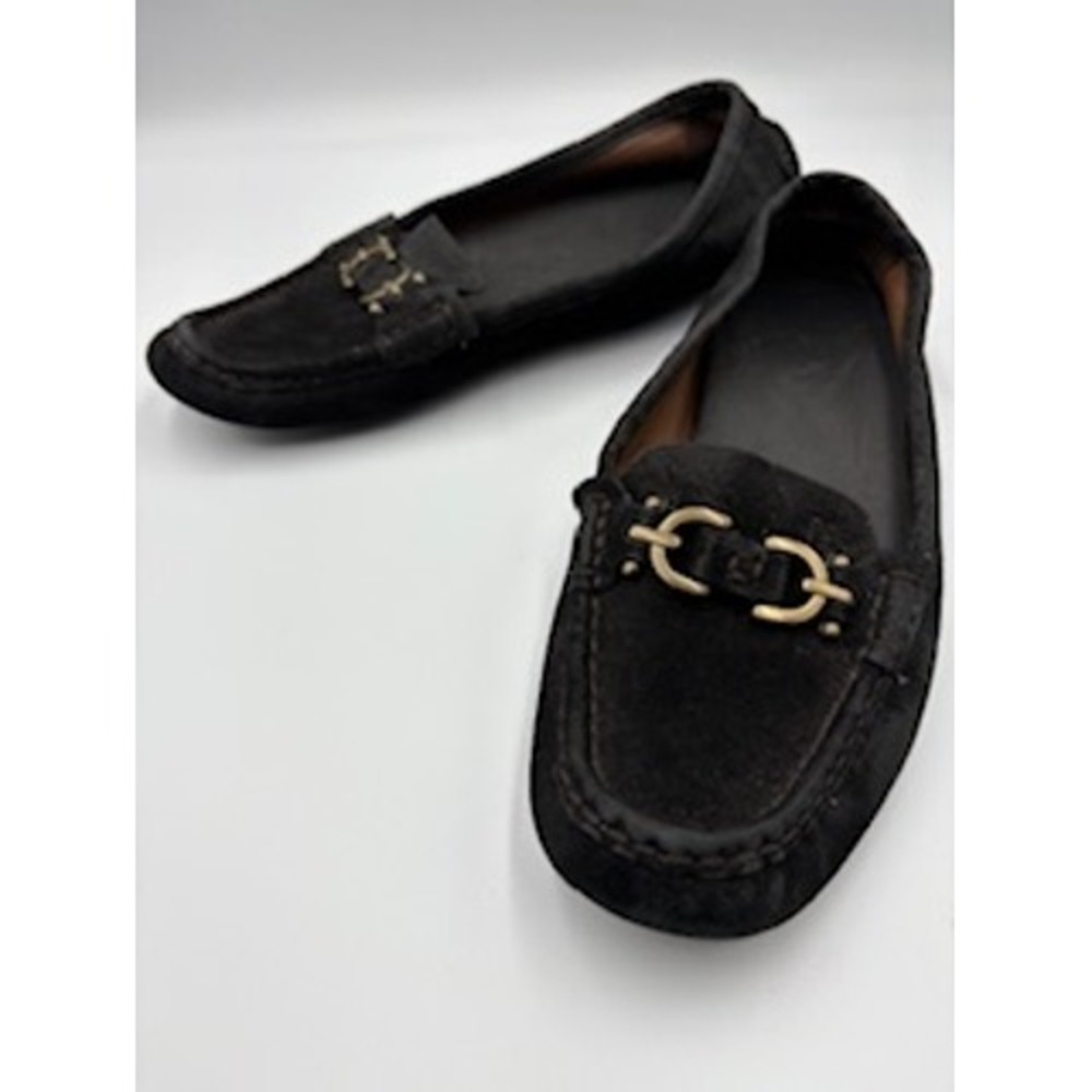 DONALD‎ PLINER Viky Loafers 7M Black Suede Horsebit Driving Shoes Classic Luxury